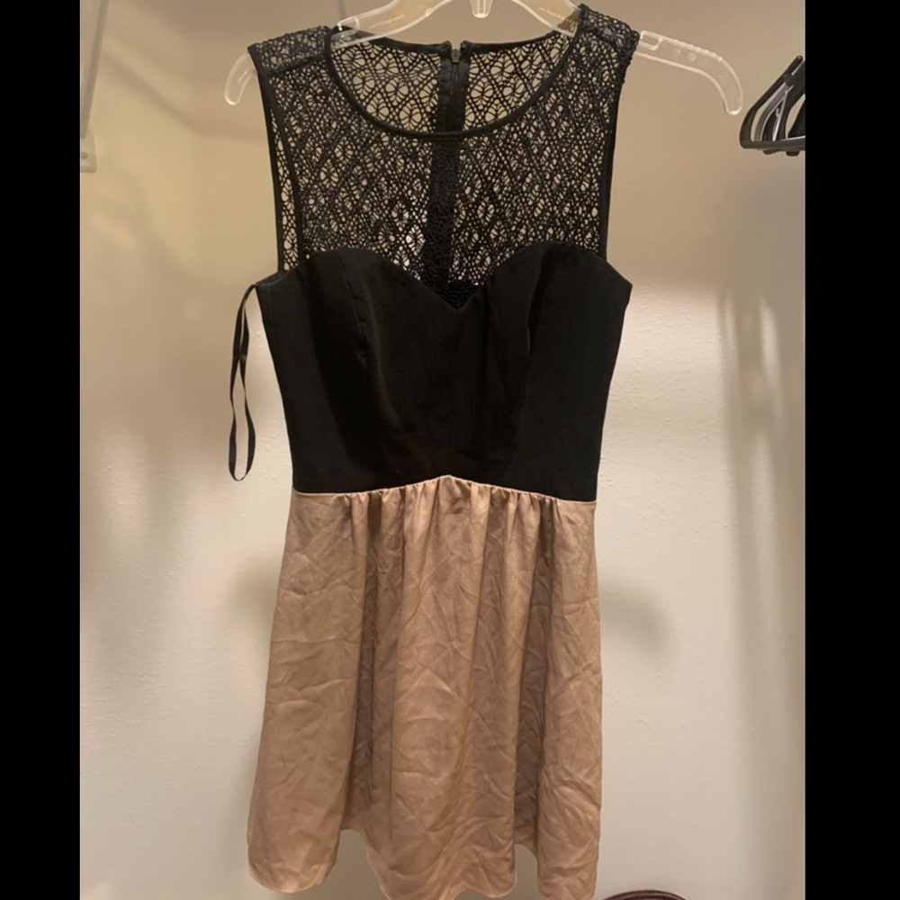 Gianni Bini Black and Tan dress with mesh top